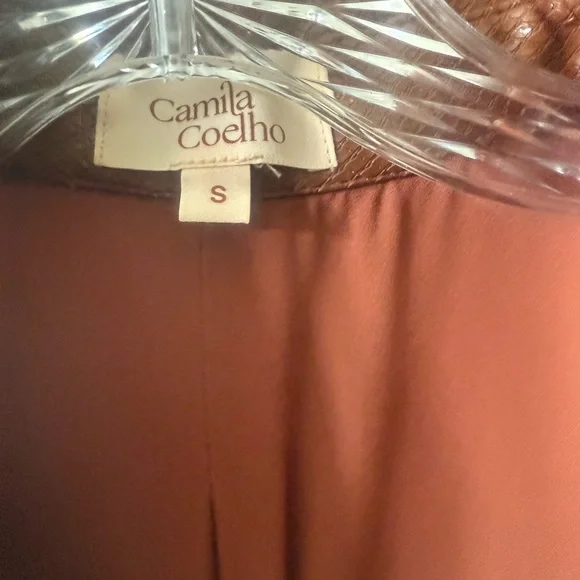 Camila Coelho Brown Faux Leather Longline Coat Dress S •Fall•70s Inspired•Chic - Picture 2 of 3
